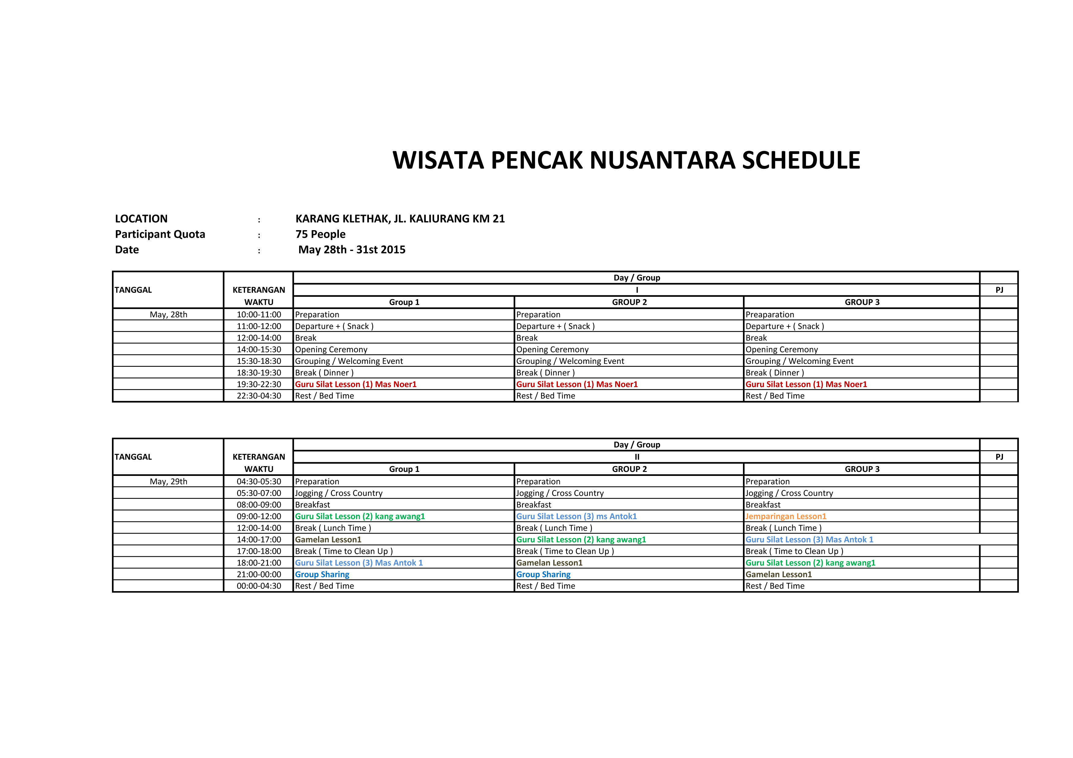 Wisata Pencak Nusantara Event Schedule